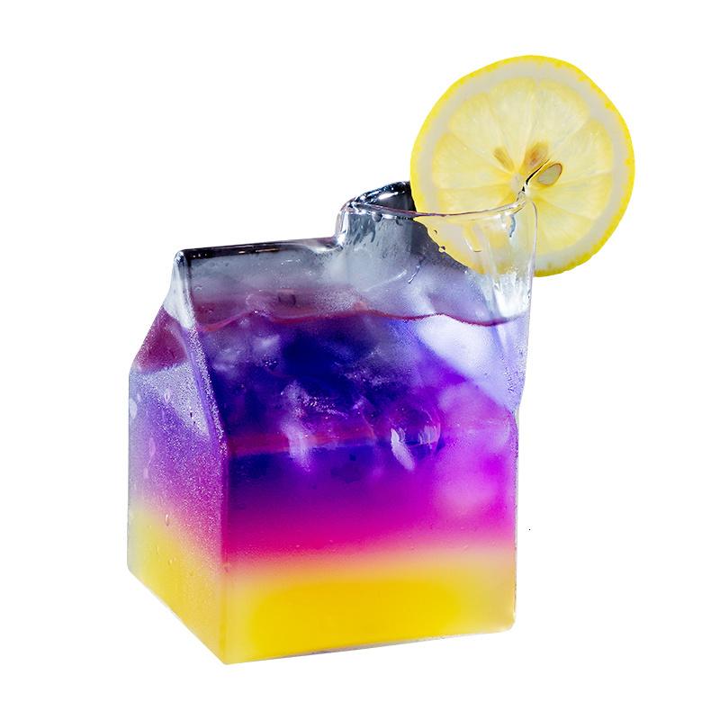 250ml Clear Cocktail Box Creative Friends Half Pint Creamer Square Milk Carton Box Cocktail Glass Juice Beverage Cold Drink Cup