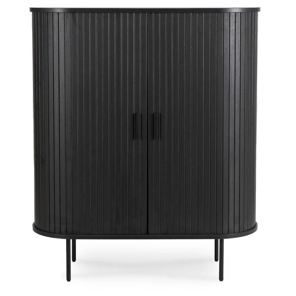 Trish Tall Sliding Chest Of Drawers 100 Cm Black Two-Door Grooved Modern