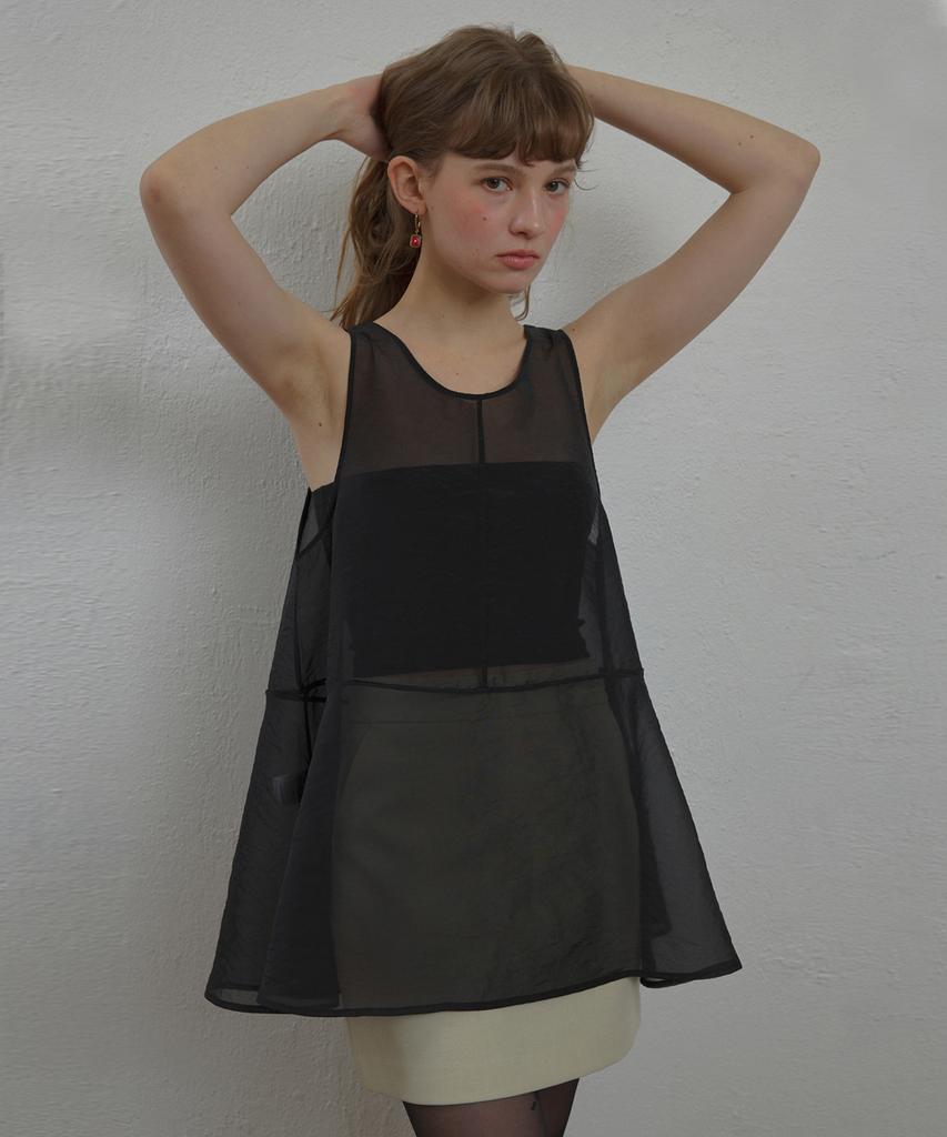 Ceme See-Through Silky Dress(Bk)