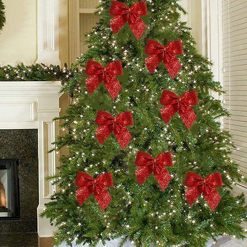 6 ks Třpytivé mašle Vánoční závěsná ozdoba Party laskominy Seuqin mašle Závěs na vánoční stromek Červená mašlička Přívěsek Party potřeby