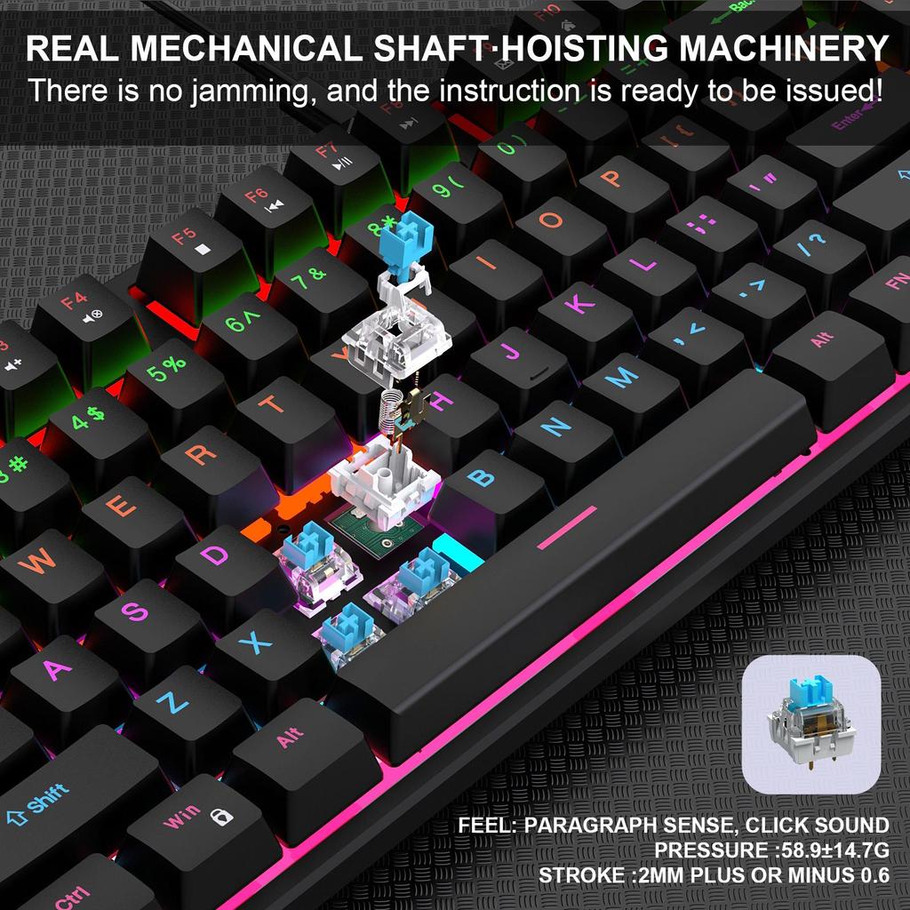 104 Key RGB Backlit Mechanical Keyboard Wired Gaming Keyboard Esports Keyboard Ergonomic Design Keyboard for Laptop Desktop PC