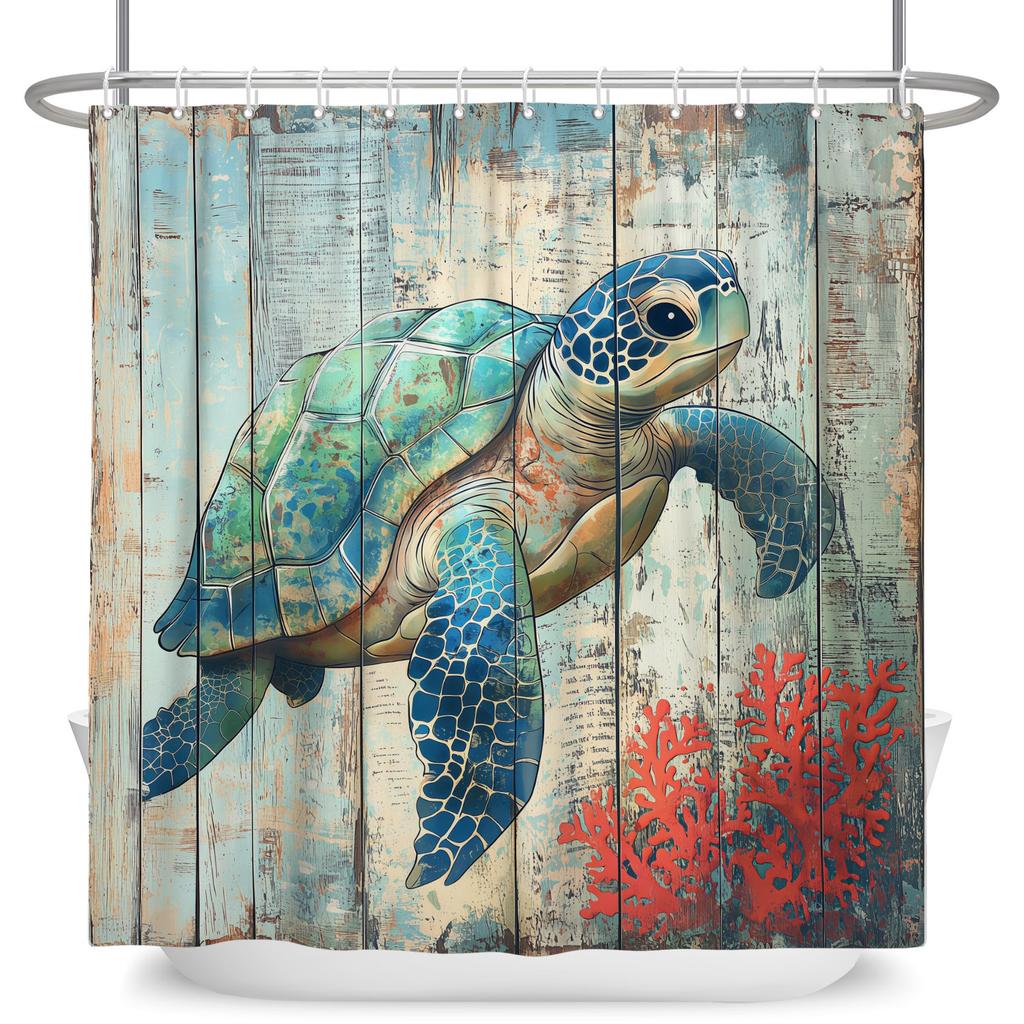 Underwater World Theme Bathroom Curtains Jellyfish Sea Turtles Sharks Waterproof Polyester Shower Curtain Decor With 12 Hooks