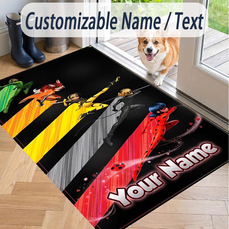 Alfombra de Piso con Patrón de Ladybug Milagrosa y Texto Personalizado, Alfombrilla Suave para Interiores, Sala de Estar, Dormitorio