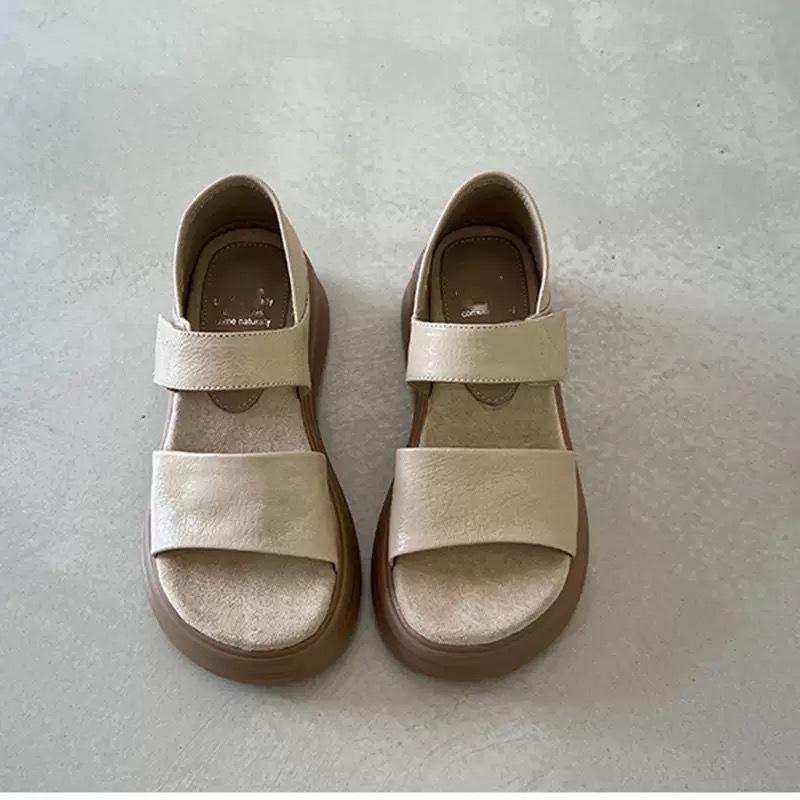 Sheepskin~ Platform sandals women's summer wear retro casual heightening skirt beautiful versatile soft-soled Roman shoes