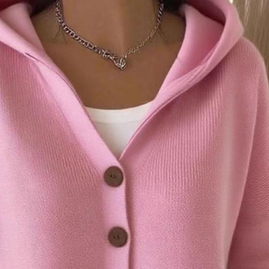 Women's Hooded Cardigan Sweater Casual Long Sleeve Button Down Knit Hoodie Coat Oversized Fall Outerwear