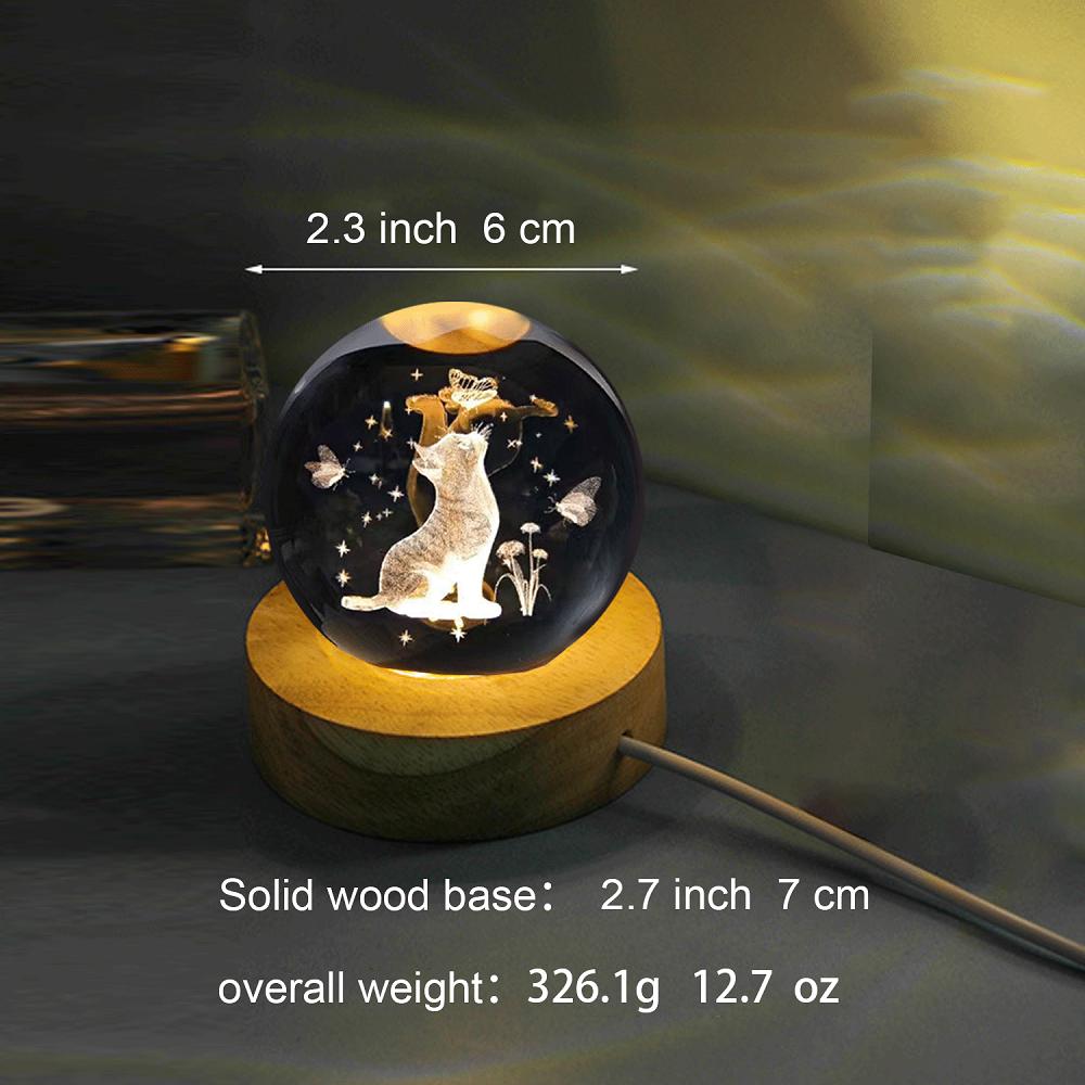 6 Color Changes Night Light 3D Laser Engraving Cat and Butterfly Night Light with Colored Light Wood Lamp Holder Home Decoration