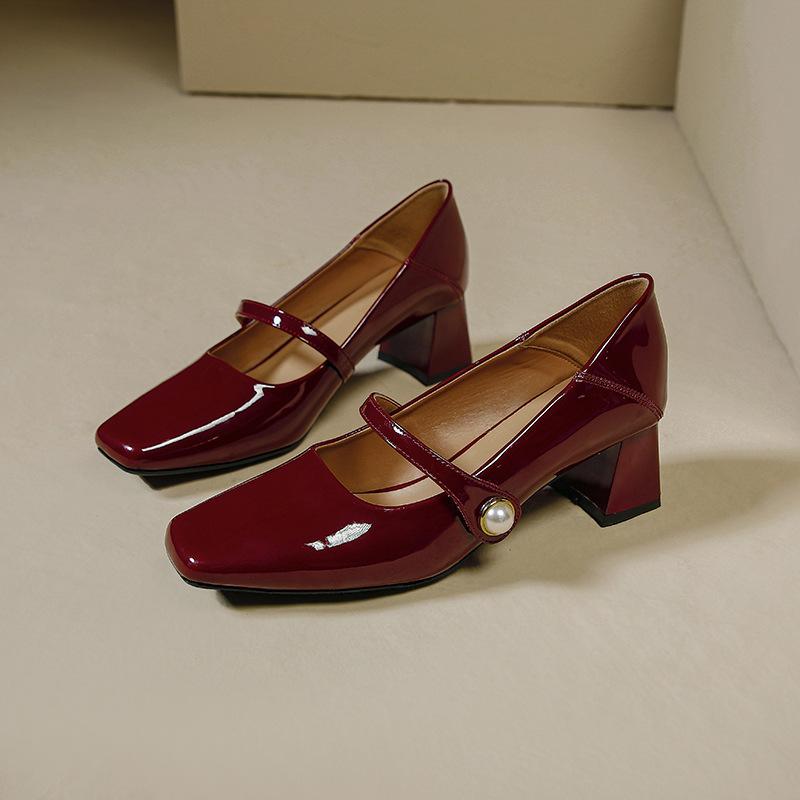 Fashion Women Mary Jane Heels Shoes 2024 New Fashion Solid Chunky Heeled Shoes for Women Spring Luxury Party Wedding Ladies Shoes