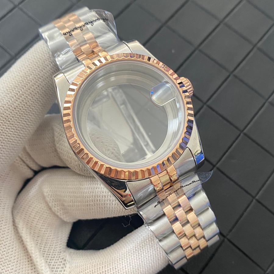 39mm Mid Rose Gold Stainless Steel Watch Case Sapphire Glass Stainless Steel Strap Watches Case for NH35 NH36 4R36 7S Movement