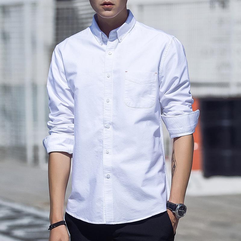 

Весенне-осенняя мужская рубашка, пальто, хлопковая рубашка с длинными рукавами S белый