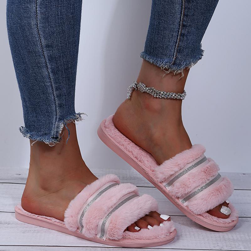 Fashion 2025 Fashion Thicken Furry Slippers for Women House Flat Comfort Slippers Woman Winter Non Slip Wear-Resistant Sandals Female