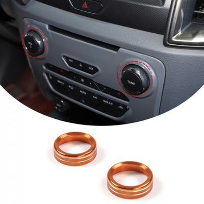For Ford Ranger 2015-2018 Volume Media Knob Trim Ring Orange Aluminum Alloy