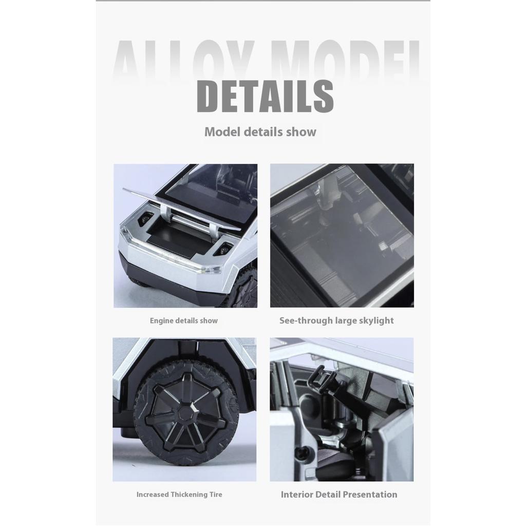 1/32 Tesla Cybertruck Pickup Alloy Diecast Model Car Sound & Light Hobbies Collection Display Decoration Children's Toy Ornaments Gift