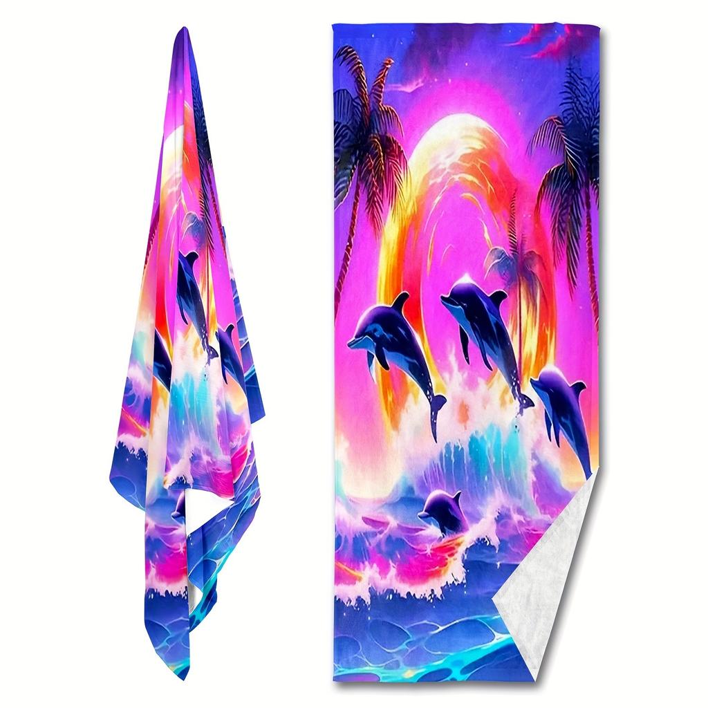 Psychedelic Dolphin Sunset Bath Towel - Soft, Super Absorbent & Vibrant Design for Relaxation & Unique Home Decor