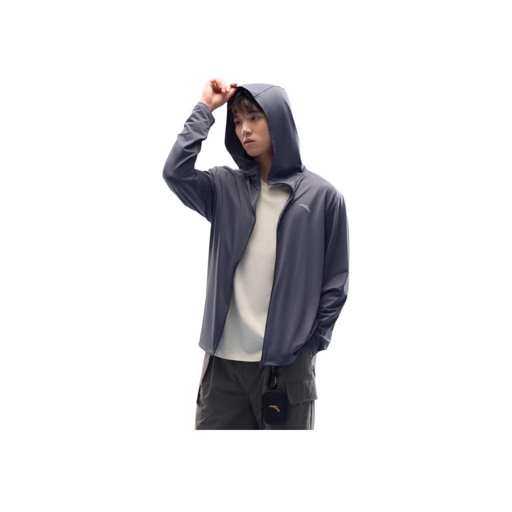 Anta Training Series Solid Color Zip-Up Hooded Versatile Casual Breathable Quick-Dry UV Protection Sun Protection Jacket Men Jackets Gray 952527706-7