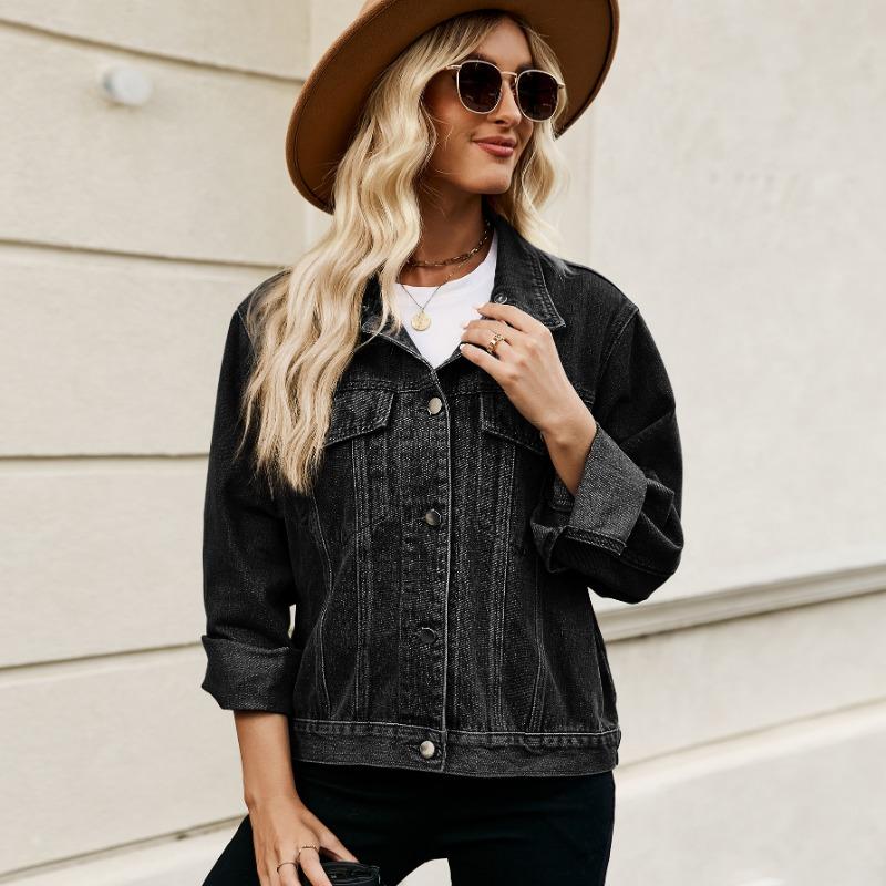 Women Slim Fit Cropped Denim Jacket Casual Outerwear For Ladies