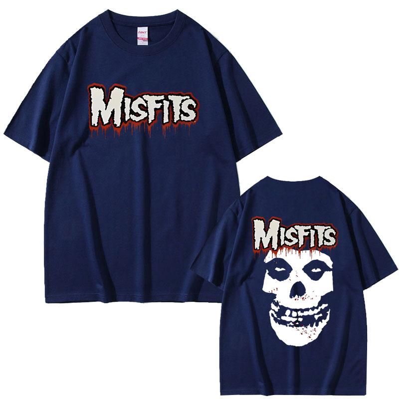Horror Punk Misfits Skull Rock Double Sided Print T Shirt Unisex Gothic Vintage Oversized Tshirts Male Cotton Short Sleeve Tshirt S