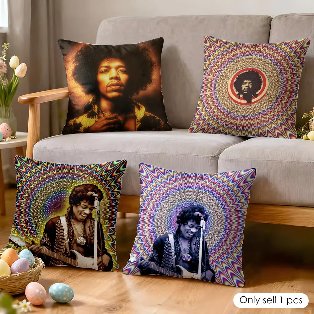Jimi HHendrix Rock Cushion Cover Silky Short Plush Invisible Zipper Dustproof Sofa Pillow Case for Home Decor