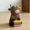 Highland Cow Figurine Reading Book Cattle Resin Statue Sculpture Home Office Decoration Ornament Book Lover Gifts