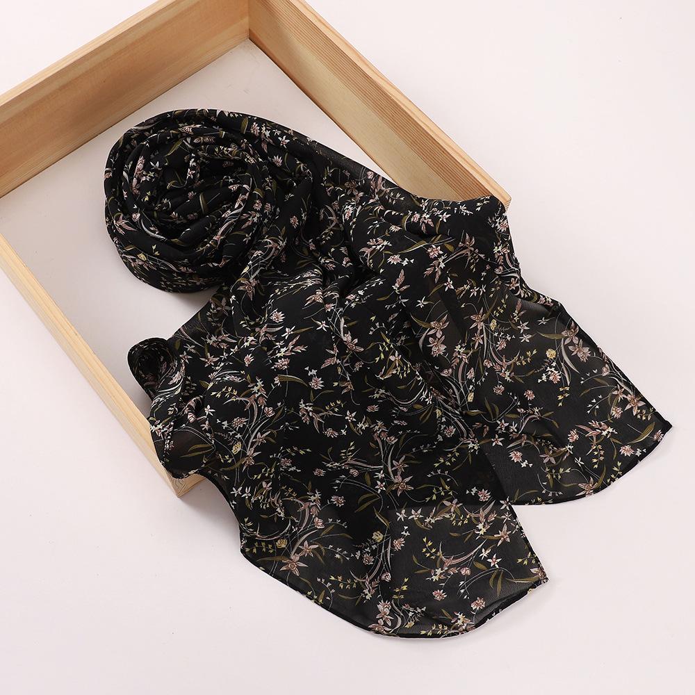 New Printed Hijabs Shawl Bubble Chiffon Hijabs Woman Design Flower Shawls Muslim Scarves Headscarf Wraps Turbans Long Scarves
