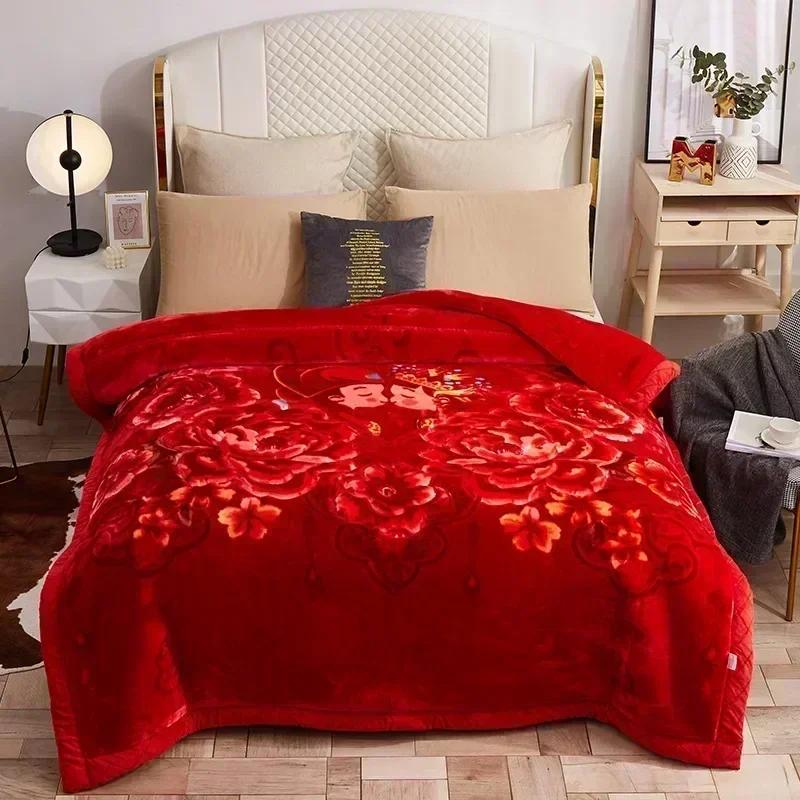 Luxury Heavy Double Layer Raschel Blanket Thickened Warm Plush Winter Blankets for Bed Vintage Floral Soft Weighted Comforter