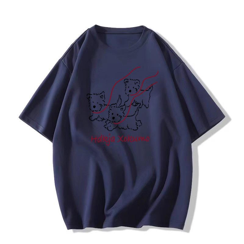 

Летняя женская футболка из плотного хлопка с коротким рукавом - Американский стиль, Свободный крой 6XL темно-синий