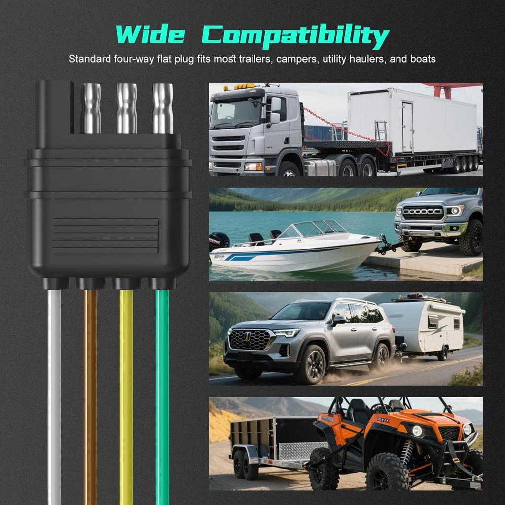 4 Pin Trailer Connector Harness Extension 80 Inch, 16AWG 4 Way Trailer Plug Flat Wire Extender, Male To Female Trailer Light Connector For Hitch,
