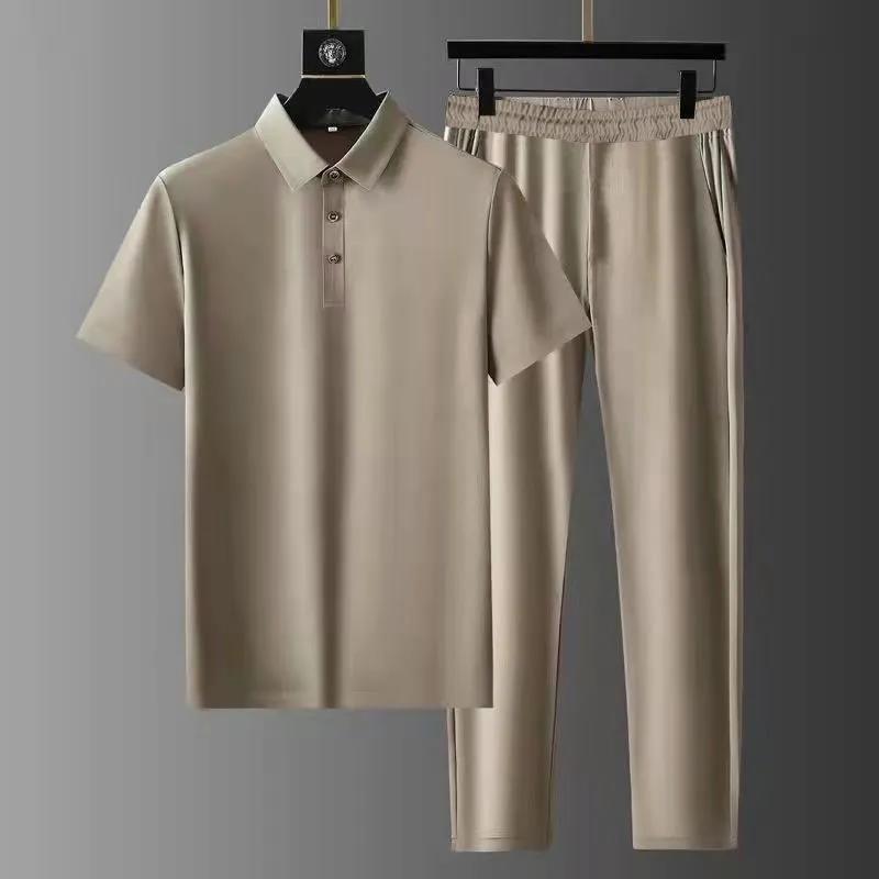 Summer Fashion Solid Color Comfortable Breathable Sports Suit Men's Business Leisure Loose Size Two-Piece Set