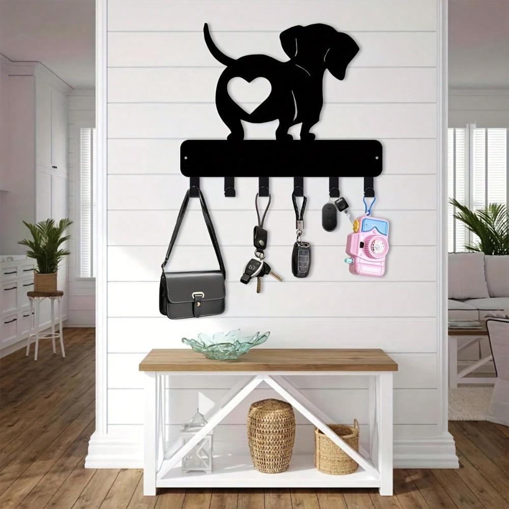 Metal Dachshund Key Holder Heart Shaped Wall Hook for Home Office Black
