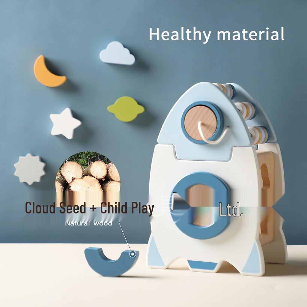 Montessori Wooden Rocket: Early Education 5-in-1 Shape & Bead Matching Toy Set for Children.