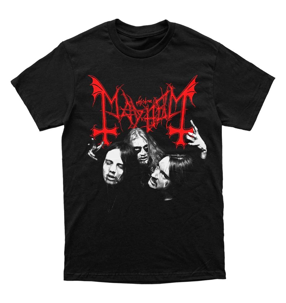 2025 Новая футболка Mayhem с подолом, с короткими рукавами, оверсайз, норвежская, Y2k, метал/рок-группа, рукав 3/4 S