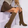 Høst/Vinter sideglidelås over kne støvletter Høy hæl rund tå slitelær tykk hæl stor størrelse glidelås lårhøye støvletter