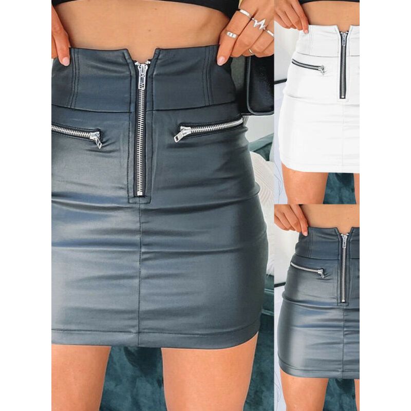 Zip Panel Wrap Hip Leather Skirt S-XXL Fashion Zipper Patchwork Leather Hip Skirt