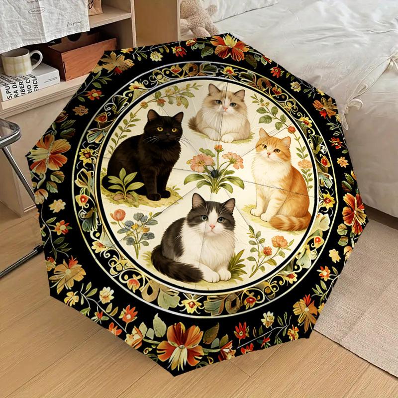1PC Floral Pattern Cats Umbrella-8-Rib Reinforced, Automatic Open, Lightweight & Durable, Cute Fashion Accessory for Outdoor-K1257