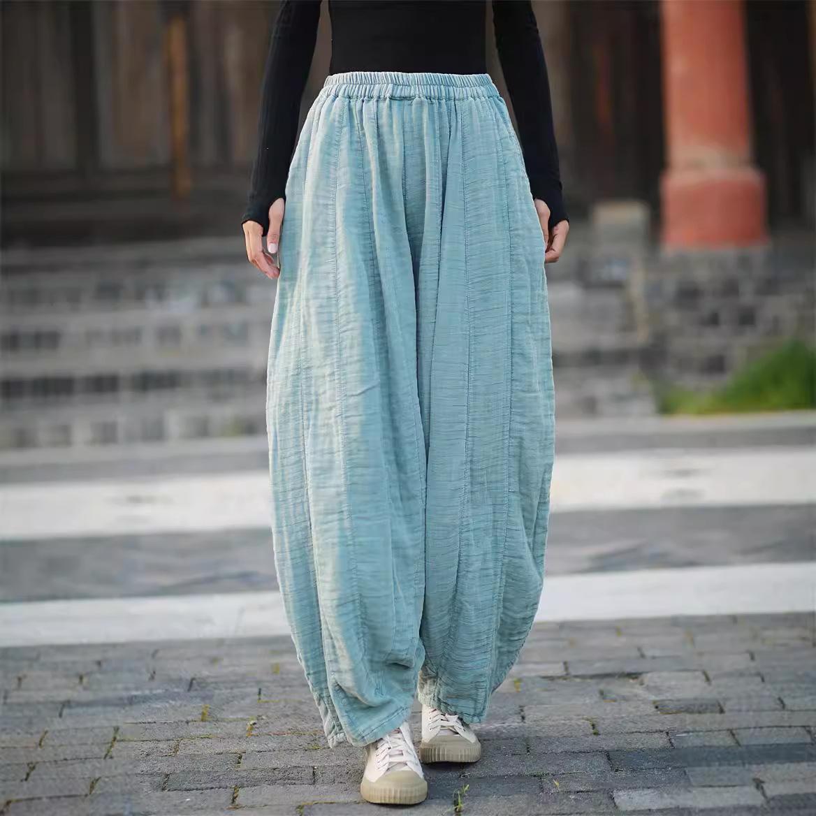 

Женские винтажные брюки Johnature с эластичной талией, однотонные брюки, весенние свободные мягкие повседневные длинные брюки One Size