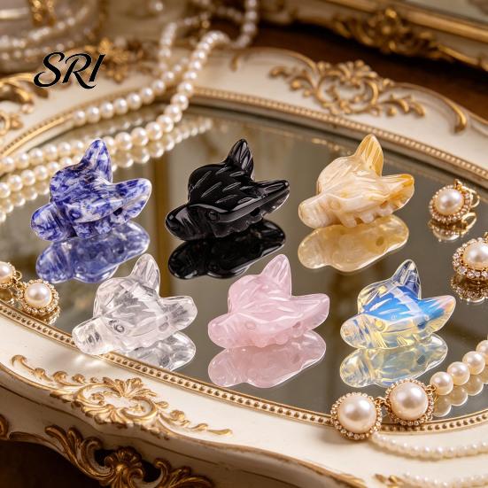 Ornamento de Pedra com Cabeça de Lobo de Ametista Escultura de Paisagem em Miniatura Textura de Cristal Contas DIY Feitas à Mão e Design Polido Decorativo para Pulseiras