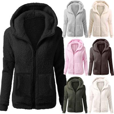Moda damska Bluza w jednolitym kolorze Luźna bluza z kapturem Pluszowa kurtka zapinana na zamek Top