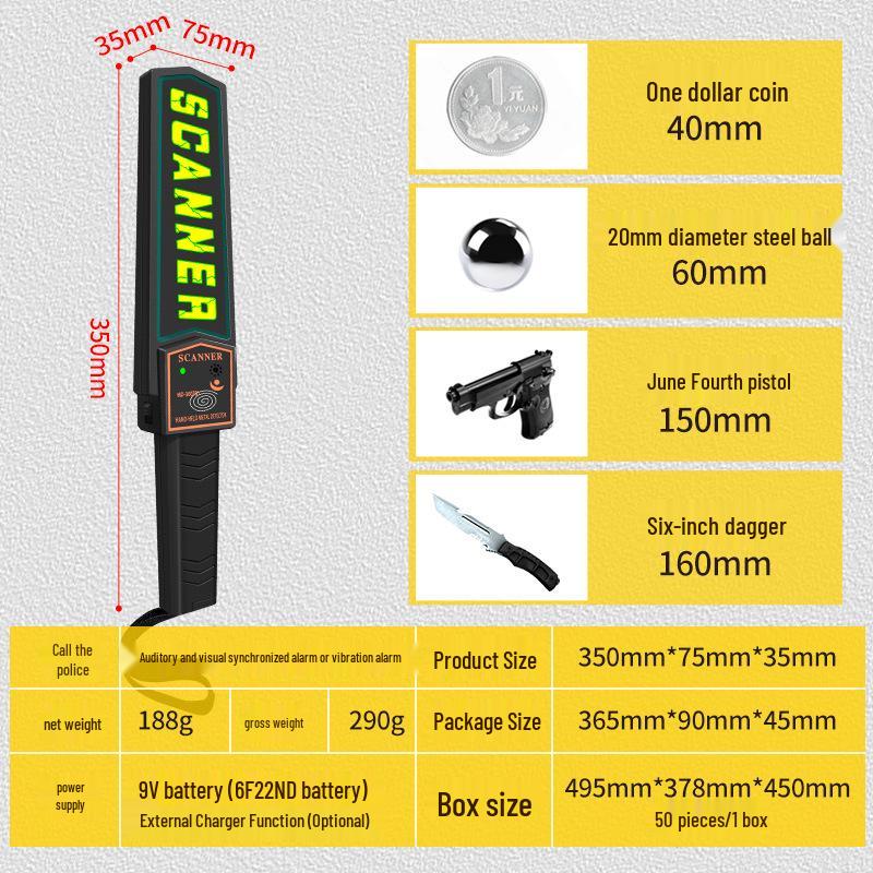 High Sensitivity Handheld Metal Detector Security Wand for Examination Rooms