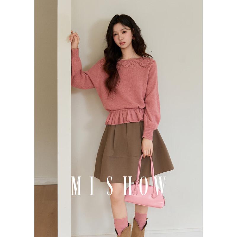 Mishow Women s 3D Floral Hollow Knit Round Neck Top S