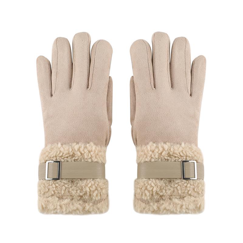 Women's Winter Touchscreen Suede Gloves - Velvet Thickened, Windproof, and Warm for Cycling and Outdoor Protection.