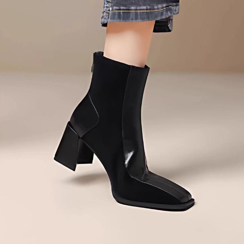 2025 Autumn Winter Vintage Thick Heel Women Ankle Boots Fashion Square Toe Ladies Elegant Mordern Short Booties