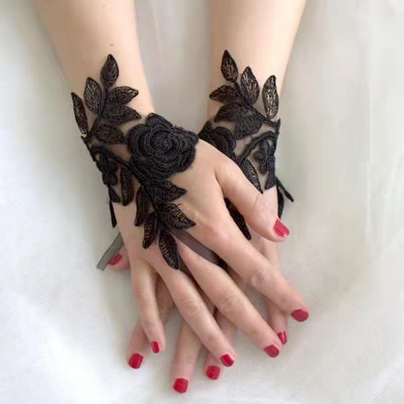 Luvas de Renda para Noiva Feitas à Mão Sem Ponta dos Dedos Para Festa de Casamento com Tema Ocidental, Luvas Sem Manga Femininas