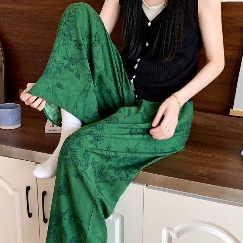 Summer Women's Cotton Rayon Loose Fit Soft Homewear Ankle-Length Wide Leg Floral Printed Lounge Pants