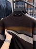 Men's Winter Striped Color Block Half-High Collar Fashion Knit Sweater