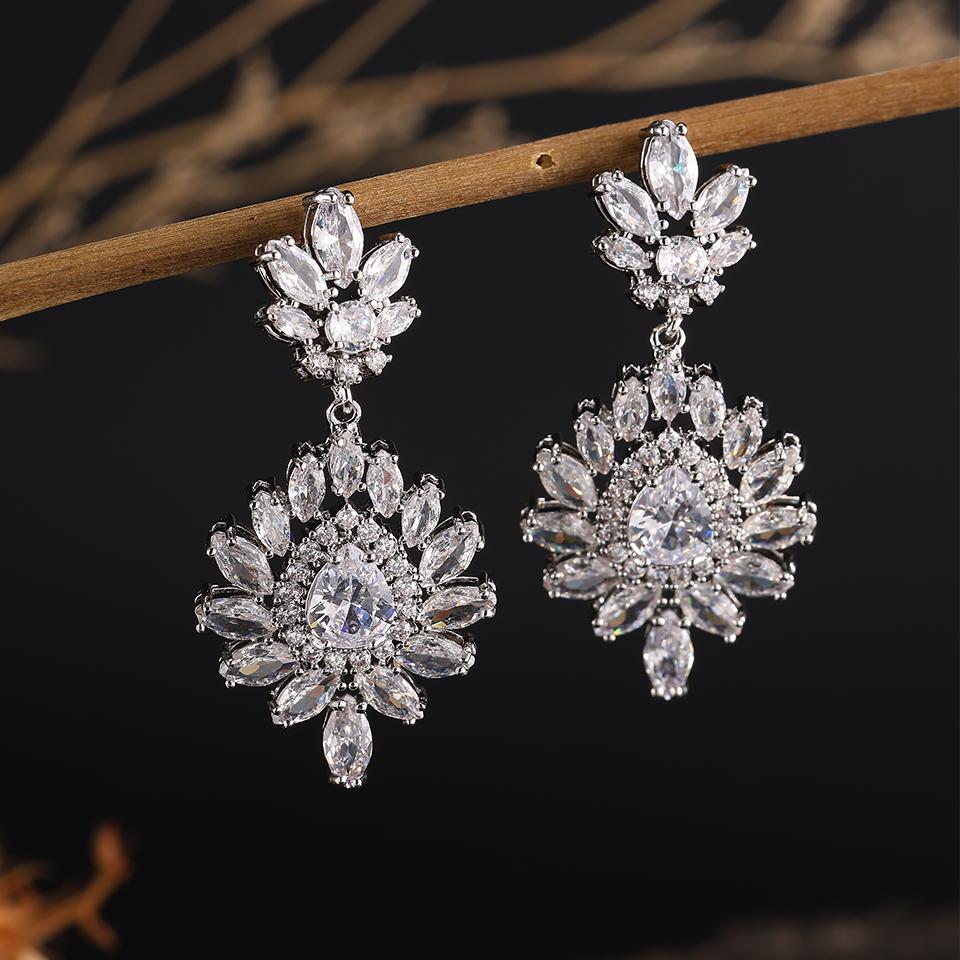 ZAKOL Clearance AAA Cubic Zirconia Wedding Bridal Dangle Earrings for Women Shiny Zircon Luxury Party Zircon