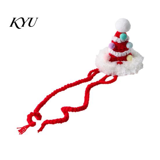Festive Kitten Apparel Christmas Cat Costume, Knitted Bandana Pom-pom Hat, Cute Pet Costume Outfit for Holiday Party Winter Cats
