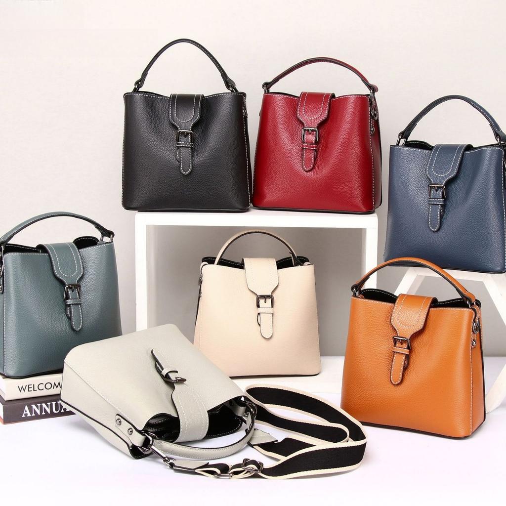Cowhide Women's Bag Single Shoulder Crossbody Women's Bag Bucket Bag Design Fashionable Large Capacity