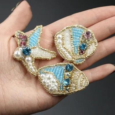 3piece Fresh Handmade Beaded Cloth Stickers, Fashion Patch Stickers, Decorative Clothes Appliques, Rhinestone Hand-sewn Patches