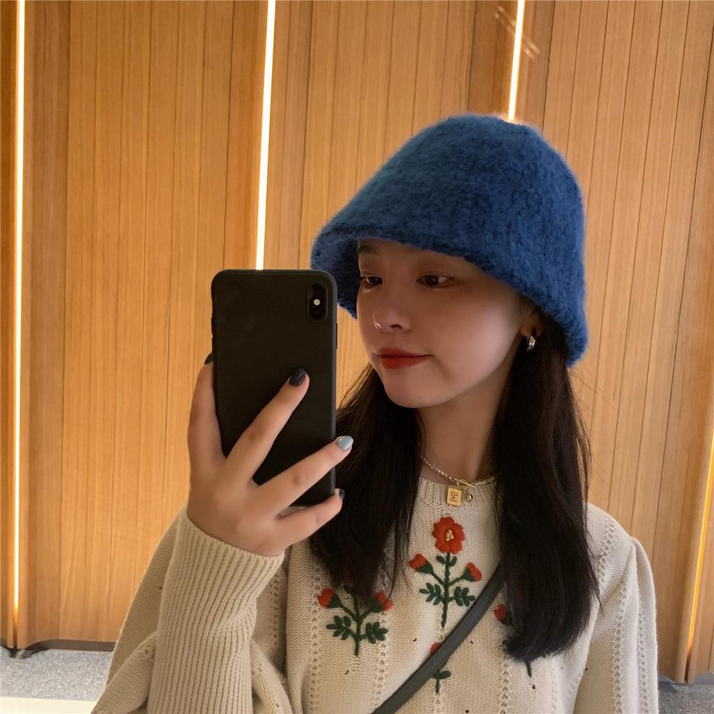 Lamb Wool Versatile Bucket Hat Women's Autumn and Winter Face Small Autistic Hat Retro Ins Thermal Basin Hat