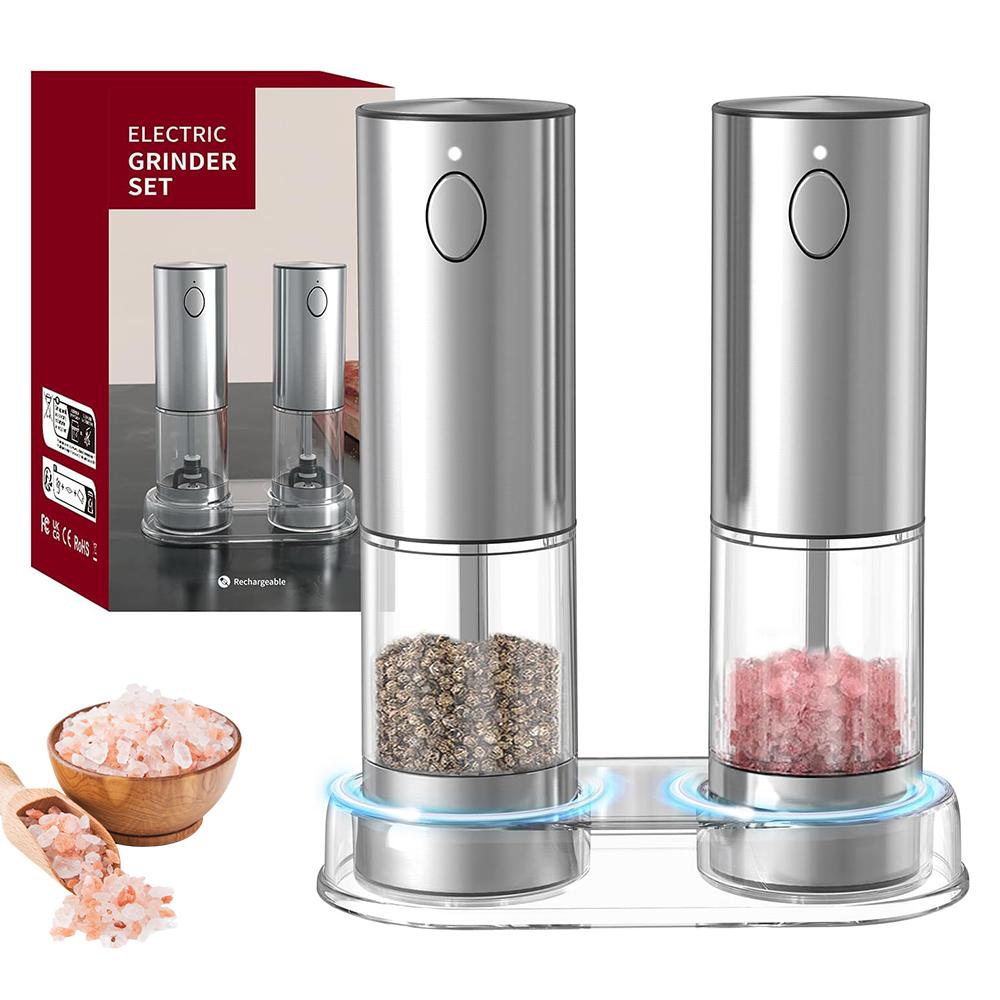 

Электрическая мельница 2-в-1 USB для соли и перца - Регулируемый помол, Светодиодная подсветка, Кухонный инструмент большой вместимости светло-желтого