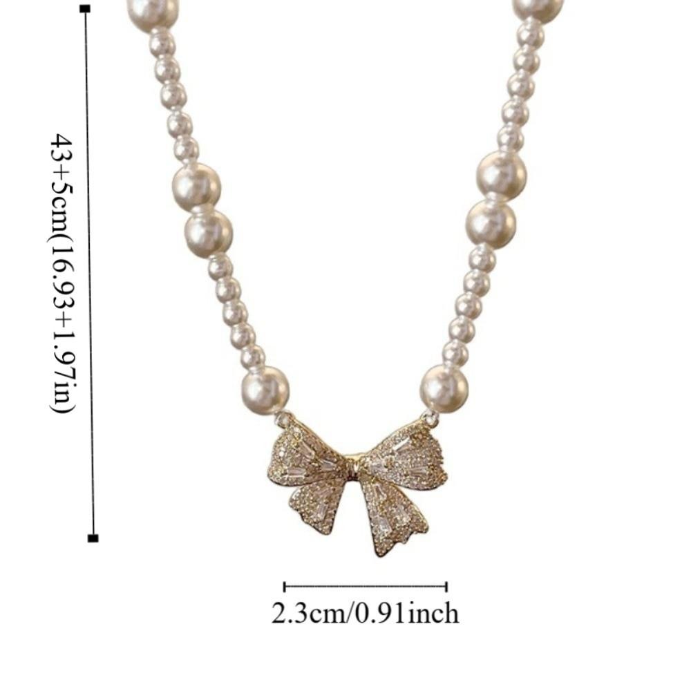 Clavicle Chain Silver Bowknot Necklace Pearl Simple Pendant Chain Bow Necklace Pendant  Girls/Women